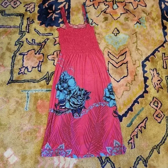 Hot Pink Ella Strap Smocked Summer Sun Dress Small Mid-Length - Picture 1 of 7